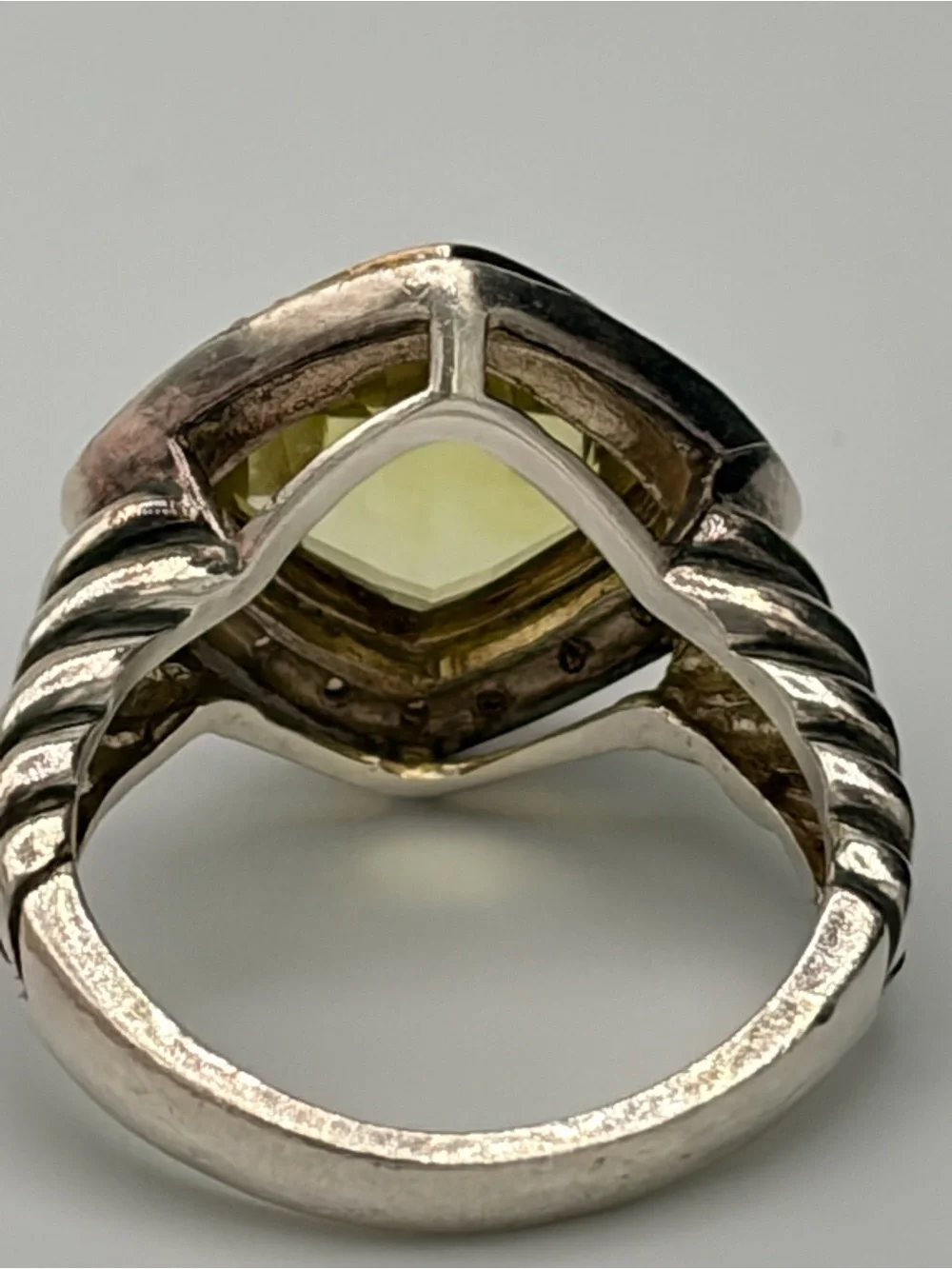 Lemon Quartz Cable Ring - 14K Gold and 925 Sterling Silver Yellow Gem Diamond